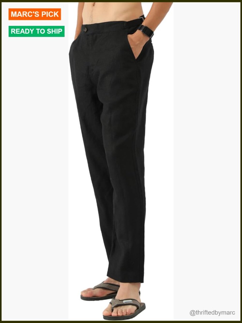 Men's Linen Pants Adjustable Waist Tapered Leg Casual Summer Trousers